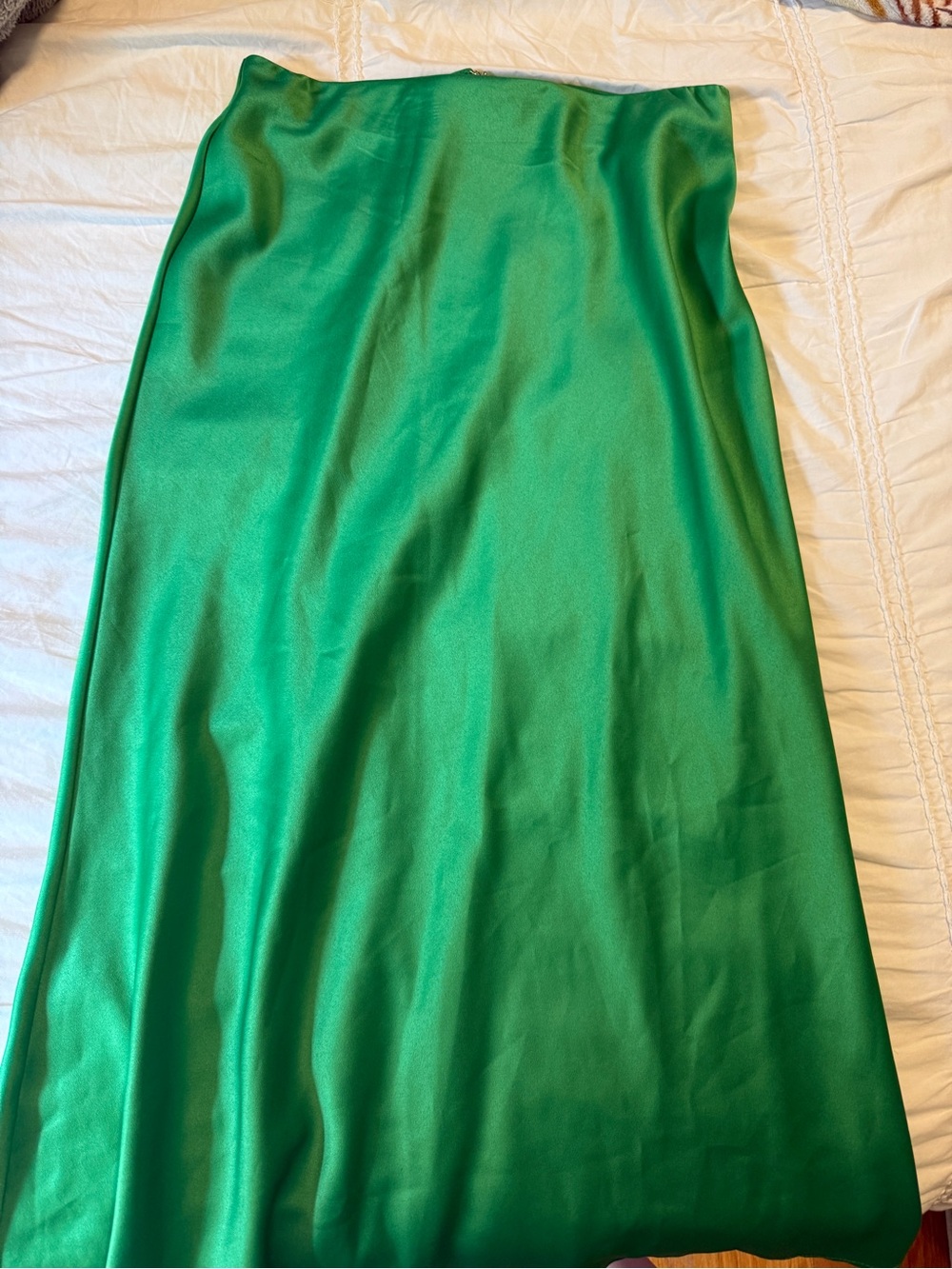 Satin Midi Skirt in Green - Classic A-Line Style